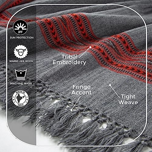 Exotic Meditation Shawl - Large Unisex Prayer Wrap, Oversize Scarf & Versatile Indian Stole Blanket - color: Dark Grey