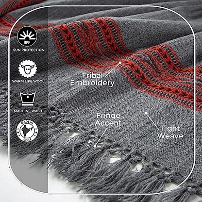 Exotic Meditation Shawl - Large Unisex Prayer Wrap, Oversize Scarf & Versatile Indian Stole Blanket - color: Dark Grey