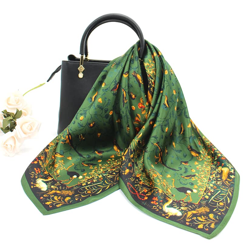 ANDANTINO 100% Mulberry Silk Square Scarf for Hair-25.6" X25.6'' Women Men Natural Silk Neckerchief Digital Printed Headscarf - color: Jade Green