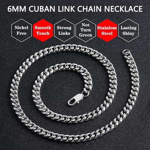Chain for Men Stainless Steel Cuban Link Chain Necklace Silver Toned Mens Necklaces 18, 20, 22, 24, 26 Inch - size: 26 Inches, style: 6mm width-stainless steel