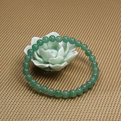 Angelstones Handmade Natural Healing Gemstone 6mm Round Beads Stretch Crystal Bracelet 7 Inch Unisex - color: Green Aventurine