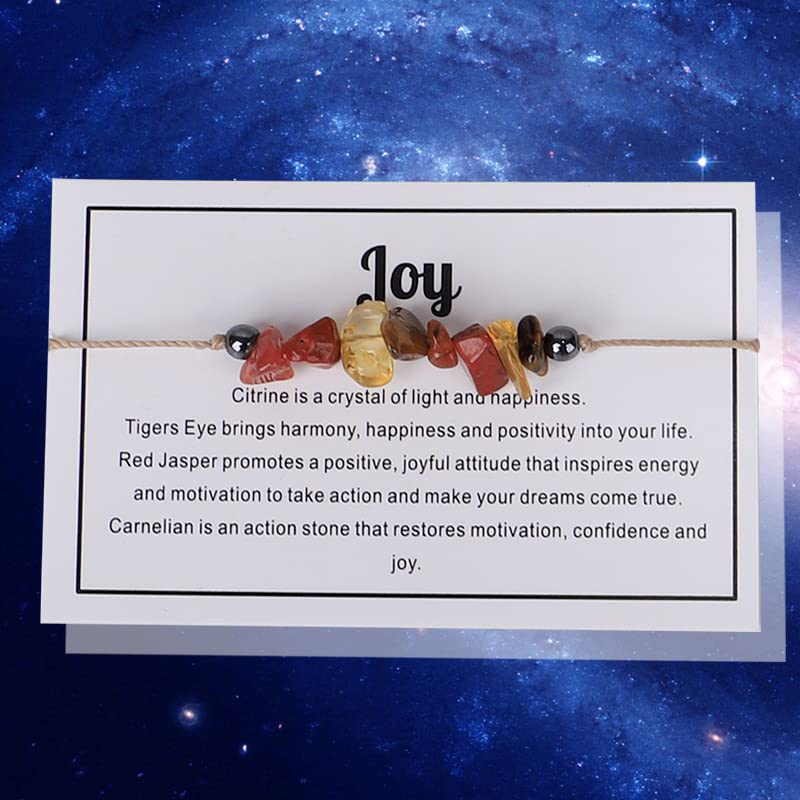 tenghong2021 Chakra Crystal Beaded Bracelet with Wish Card Adjustable Spiritual Anxiety Stone Beads Braide String Bracelet Yoga Meditation for Women Men Jewelry Birthday Gifts - style: Joy A
