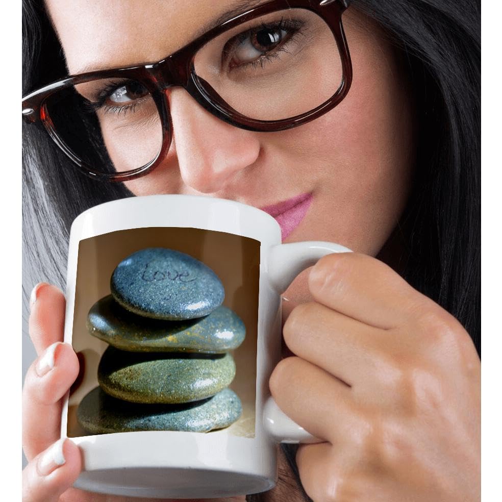 3dRose Mindfulness Gift Set: Mug, Keychain, Inspirational Card & Stacked Polished Stones for Yoga Enthusiasts & Stress Relief