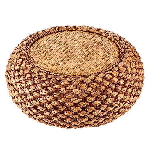 Japanese Style Rattan Floor Cushion - 6.7" Thick Hand-Woven Straw Tatami Floor Pillow & Meditation Seat - Round Pouf Ottoman with Sponge Filling for Yoga, Zen Room, Balcony (15.7 Inch)