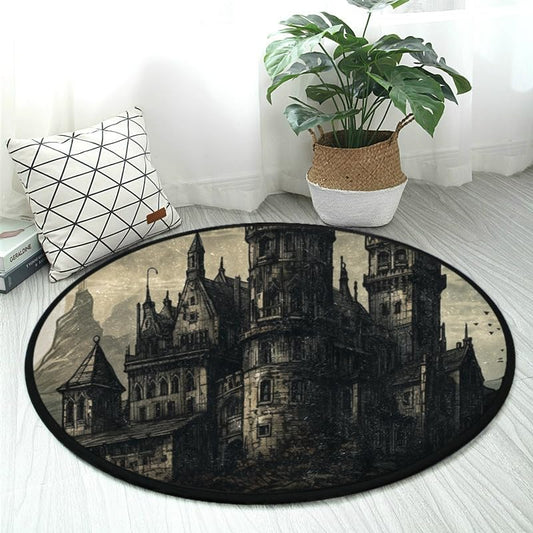 Premium 3ft Round Area Rug Castle Design Rug Soft Non-Slip Ideal for Kitchen Living Room Bedroom Washable & Durable - color: Color-5, size: 3' (Round)