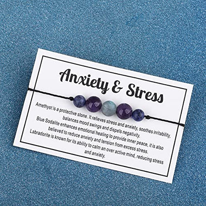 Ronglry Crystal Bracelet for Women Men - Spiritual Healing Stones Amethyst Gem Bracelet for Anxiety Relief - Natural Beads Jewelry - style: ANXIETY&STRESS