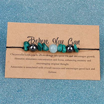 Chakra Gravel Beaded Bracelet with Wish Card for Women Men Adjustable Braide String Spiritual Crystal Stone Bracelet Yoga Meditation Anxiety Relief Jewelry Birthday Gift