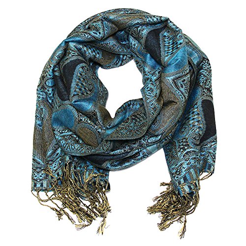 Falari Women's Reversible Paisley Pashmina Shawl Wrap Scarf For Evening Dresses Festivals Any Occasions All Seasons 80"x27" - color: Style 2 - Blue