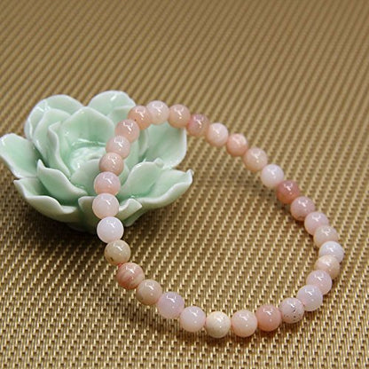 Natural Gemstone 6mm Round Beads Stretch Bracelet 7 Inch - color: Peruvian Pink Opal