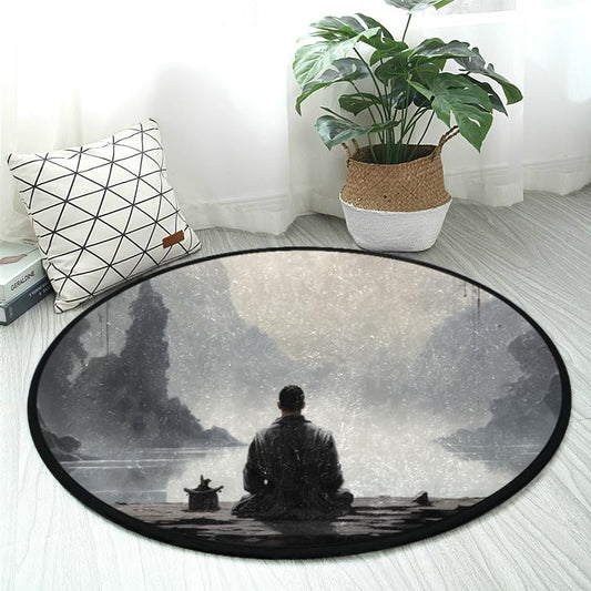 Washable 3ft Meditating Monk Round Area Rug Carpet Non-Slip Soft No Shedding Ideal for Bedroom Kitchen Living Spaces - color: Color-9, size: 3' (Round)
