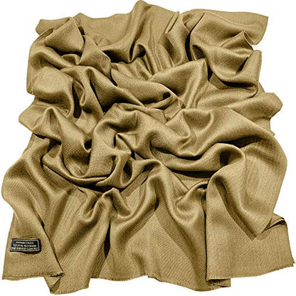 CJ Apparel Solid Color Fringe Design Fringe Shawl Scarf Wrap Stole Throw Head Wrap Pashmina Gift Hand Made in Nepal New - color: Gold Brown Fc1050