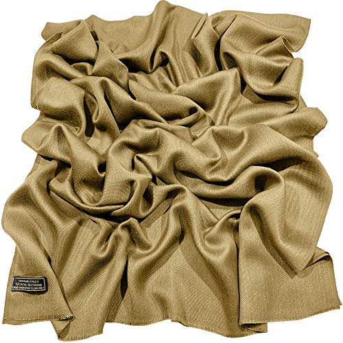 CJ Apparel Solid Color Fringe Design Fringe Shawl Scarf Wrap Stole Throw Head Wrap Pashmina Gift Hand Made in Nepal New - color: Gold Brown Fc1050