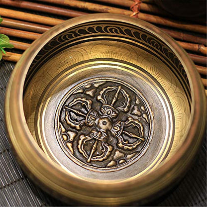 Tibetan Singing Bowl Set,Carved with Crossed Vajra and Mentra of Om Mane Padme Hum,For Sound Healing,Meditation,Yoga,Relaxation,Chakra Balance,Handmade in Nepal(4.13inches) - color: Cross Vajra, size: 10.5cm
