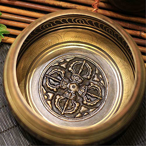 Tibetan Singing Bowl Set,Carved with Crossed Vajra and Mentra of Om Mane Padme Hum,For Sound Healing,Meditation,Yoga,Relaxation,Chakra Balance,Handmade in Nepal(6.5inches) - color: Cross Vajra, size: 16.5cm