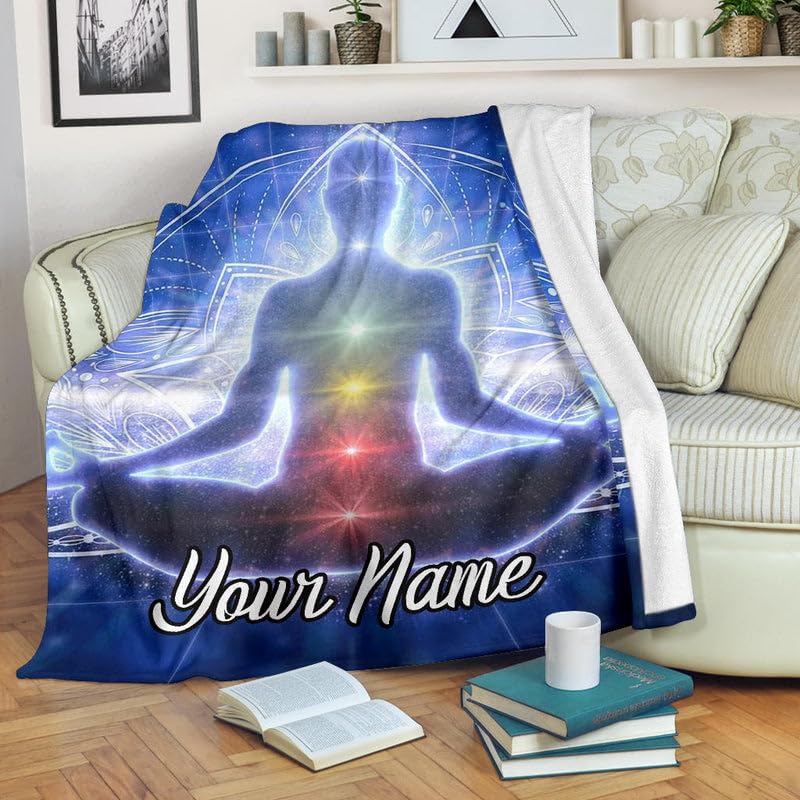 Personalized Chakra Meditation Blanket – Custom Name Spiritual Healing Throw – Yoga Zen Energy Gift for Men Women – Galaxy Style (Small 30x40 Inches) - size: Small 30x40 Inches