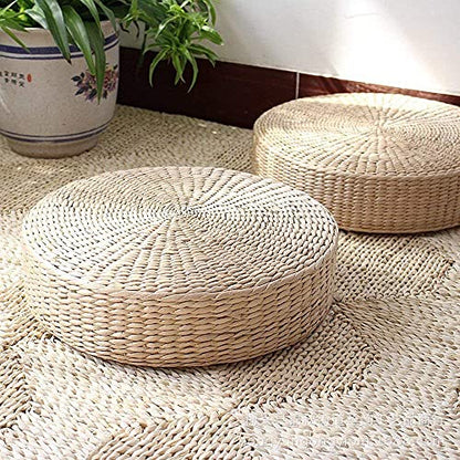 HUAWELL Japanese Style Handcrafted Eco-Friendly Breathable Padded Knitted Straw Flat Seat Cushion, Hand Woven Tatami Cushion Best for Zen, Yoga Practice or Buddha Meditation (19.7) - size: 19.7