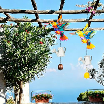 Metal Hummingbird Hanging Decor, Bird Wind Chime Bell Hanging Decor for Outdoor Garden Yard Doors Walls Living Rooms Bedrooms, 2 Pack (Bird-c-Kettle) - style: bird-c-kettle