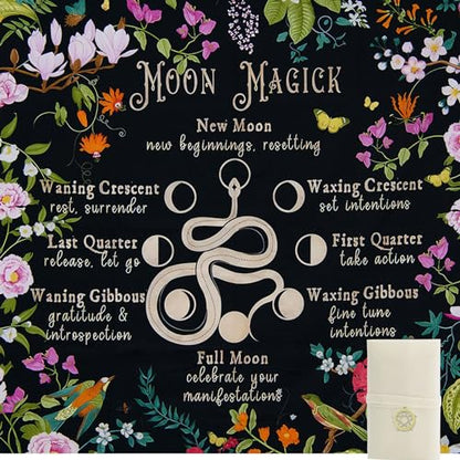 Knana Tarot Altar Cloth - Silk Mat for Reading with Tarot Card Bag (Moon Magic) - color: Moon Magic