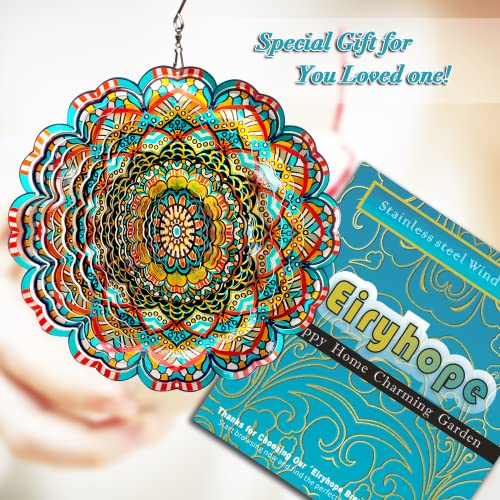 Mandala Wind Spinner - Lucky Star Design | 12-Inch Laser Cut Stainless Steel, Kinetic Hanging Wind Sculpture for Garden, Porch, Patio, Home | Outdoor 3D Metal Windcatcher & Yard Art - color: Mandala Lucky Star