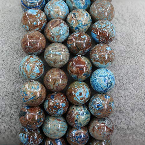 Keleny Gem Semi Precious Gemstones 8mm Natural Quartzite Stone Round Beads Crystal Stretch Bracelet 7 Inch Unisex - color: Dyed Blue Wood Grain Stone