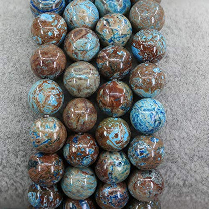 Keleny Gem Semi Precious Gemstones 8mm Natural Quartzite Stone Round Beads Crystal Stretch Bracelet 7 Inch Unisex - color: Dyed Blue Wood Grain Stone