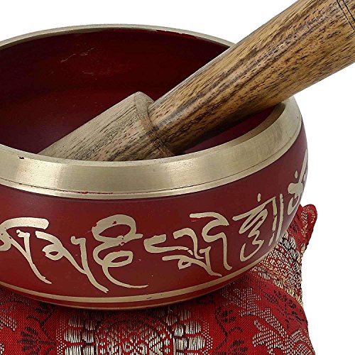 Ajuny Tibetan Singing Bowl Set Handmade Brass Sound Bowl for Meditation Yoga Chakra Healing Stress Relief Spiritual Mindfulness Authentic Unique Spiritual Gifts for Men & Women (Red)
