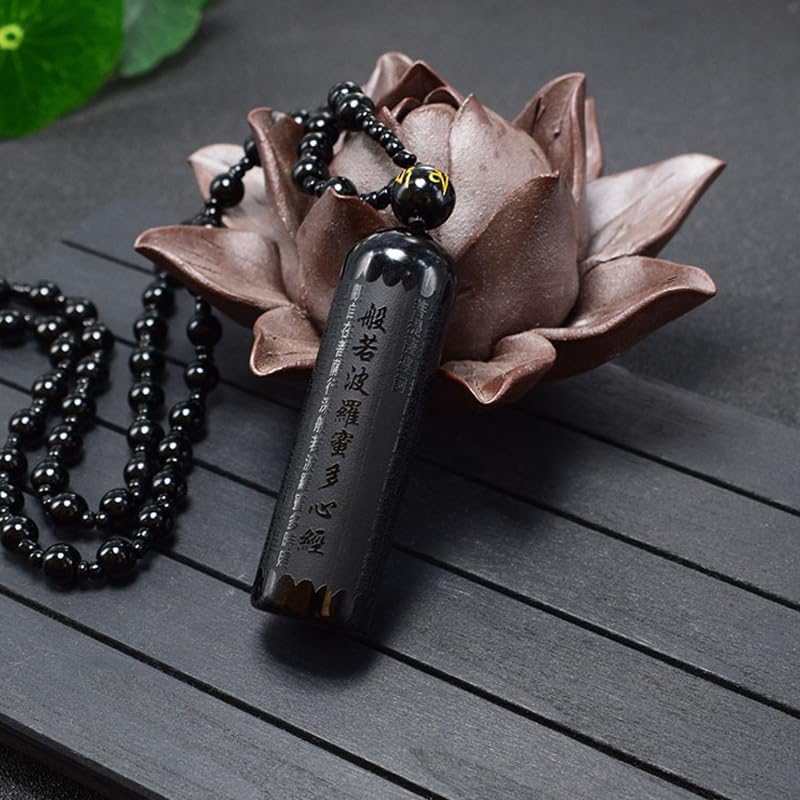 1Pcs Black Obsidian Buddha Pendant Prajna Paramita Sutra Buddha Necklace Pendant Beads Chain
