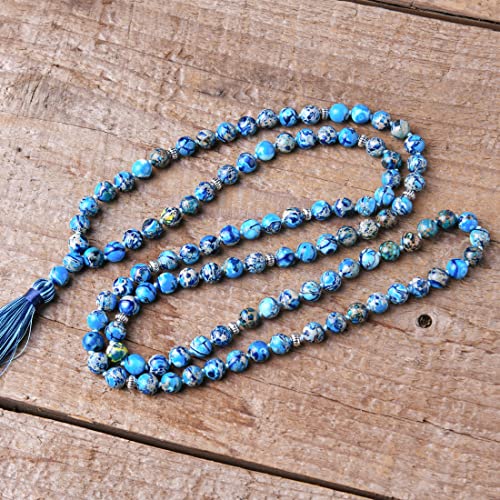 YGLINE Chakra 108 Mala Beads Bracelet Real Healing Gemstone Yoga Meditation Hand Knotted Mala Prayer Bead Necklace - color: Style 5