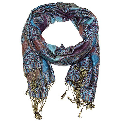 Falari Women's Reversible Paisley Pashmina Shawl Wrap Scarf For Evening Dresses Festivals Any Occasions All Seasons 80"x27" - color: Style 2 - Blue Plum