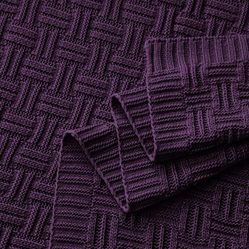 Aormenzy Soft Cozy Acrylic Throw Blanket, Cable Knit for Couch, Dark Purple (1.7lb) - color: Dark Purple