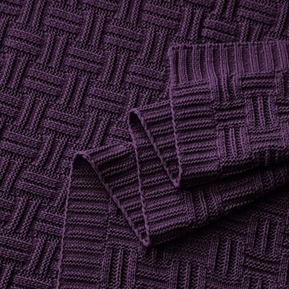 Aormenzy Soft Cozy Acrylic Throw Blanket, Cable Knit for Couch, Dark Purple (1.7lb) - color: Dark Purple