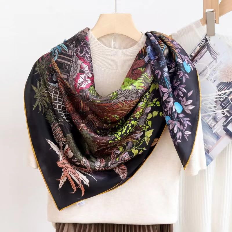 ANDANTINO 100% Silk Scarf 43" Large Square Lightweight Headscarf& Shawl–Women Hair Wraps-With Gift Packed - color: Colorful Plants