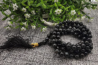 Amazing Gemstone Japa Mala 108 Prayer Beads Necklace and Wrist Mala Bracelet for Meditation - color: Black Banded Agate, size: Hand Knotted