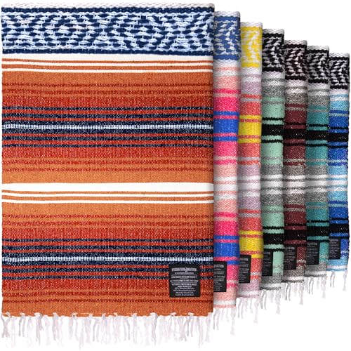 Authentic Large Handwoven Mexican Blanket - Soft Yoga- Durable Serape- Lightweight Falsa, Beach, Camping, Picnic, Outdoor Blanket 70"x50" - Orange Gold - color: Orange Gold