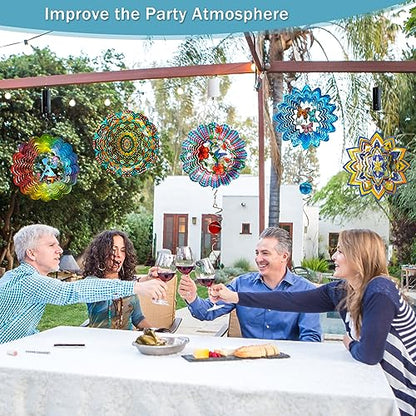 Mandala Wind Spinner - Lucky Star Design | 12-Inch Laser Cut Stainless Steel, Kinetic Hanging Wind Sculpture for Garden, Porch, Patio, Home | Outdoor 3D Metal Windcatcher & Yard Art - color: Mandala Lucky Star