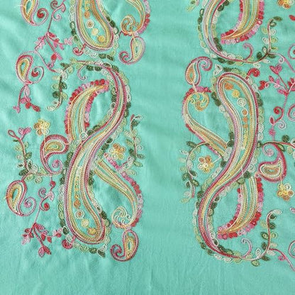 Embroidered Brushed Shawl Paisley Leaves Pattern Scarf Soft Ponchos Wrap Cape With Fringes - color: 08-aqua