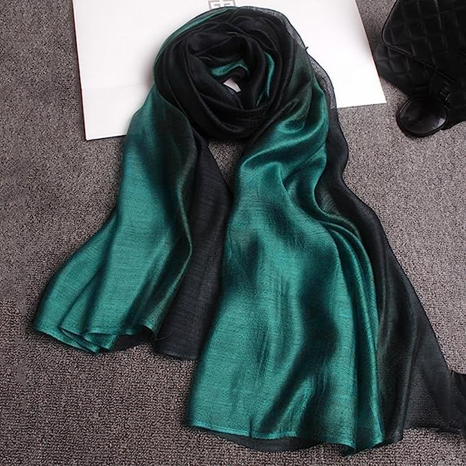 Cotton Silk Scarf Elegant Soft Wraps Color Shade Scarves for Women - color: Gradient - Green