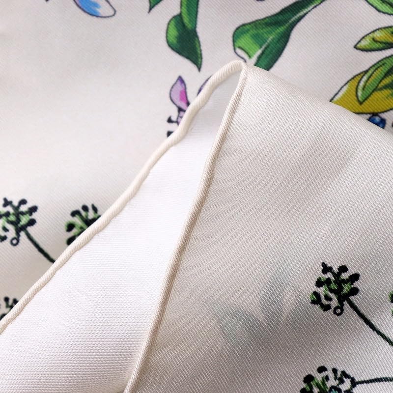 100% Pure Mulberry Silk Scarf 35" Large Square Lightweight Headscarf –Women’s Hair Wraps-With Gift Packed - color: Flowers-white-twill