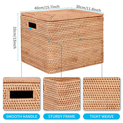 Rattan Basket With Lid, Large Lidded Basket For Storage(15.7" L×13"W×11.8"H) - size: 15.7"×13"×11.8"