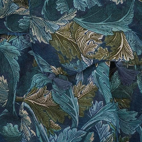 YOUR SMILE Large Boho Scarf for Women Lightweight Floral Printed Scarves Fall Winter Fashion Fringed Shawl wraps - color: 01 Teal Leaves