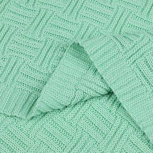 uxcell 100% Cotton Cable Knit Throw Blanket,Soft Lightweight Lap Blanket,Textured Solid Sofa Throw Couch Cover Decors Knitted Blankets, Light Green 50"x 60" - color: Light Green
