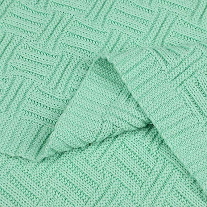 uxcell 100% Cotton Cable Knit Throw Blanket,Soft Lightweight Lap Blanket,Textured Solid Sofa Throw Couch Cover Decors Knitted Blankets, Light Green 50"x 60" - color: Light Green