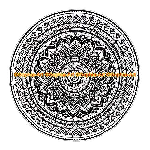 Sophia-Art Yoga Cotton Mat Tablecloth Tapestry Spread Circle Indian Black Mandala Gypsy Meditation Towel Hippie Rug Picnic Table Cover Beach Beach Round Blanket Mandala Round (Pattern015, 48 Inches) - size: 48" (Round)