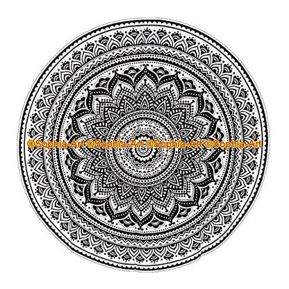 Sophia-Art Yoga Cotton Mat Tablecloth Tapestry Spread Circle Indian Black Mandala Gypsy Meditation Towel Hippie Rug Picnic Table Cover Beach Beach Round Blanket Mandala Round (Pattern015, 48 Inches) - size: 48" (Round)
