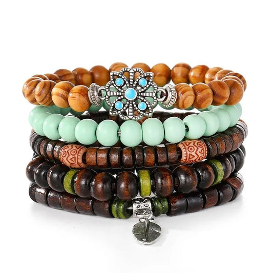 Bohemian Style Personalized Retro Multi-Piece Set Of Wooden Bead Bracelets Stacked Wooden Bead Bracelets