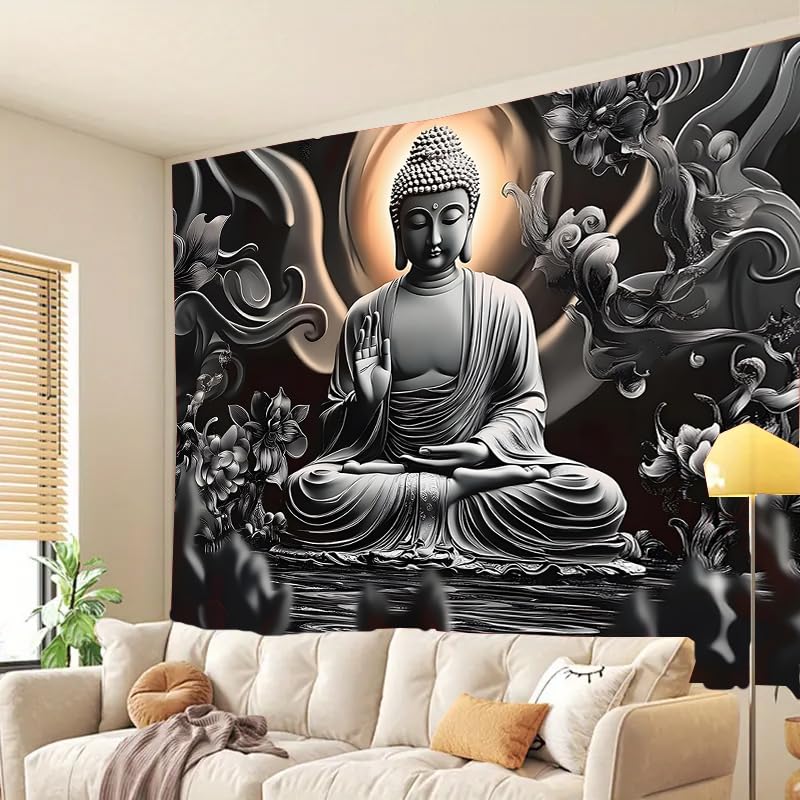 FENDROM Meditation Tapestry,Black Lotus Spiritual Gloden Buddha Zen Happiness Wall Hanging Large Psychedelic Tapestries Decorations Bedroom Living Room Dorm