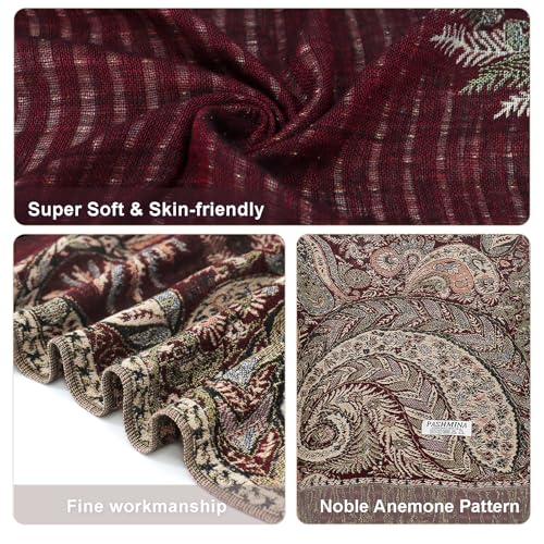 Silky Paisley Pashmina Shawl Scarf-Women's Soft Double-side Jacquard Pashminas Wrap for Evening Dress Travel Shawl - color: C-burgundy Balsam
