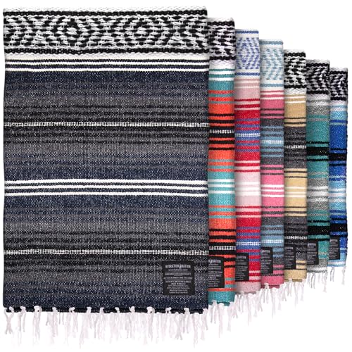 Hydration Nation Authentic Extra Large Mexican Blanket (70"x50") - Handwoven Yoga, Serape - Artisanal Falsa, Beach, Camping, Picnic, Outdoor (Blue Haze)