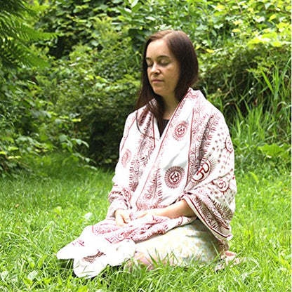 Prabhuji's Gifts Meditation Yoga Prayer Shawl with Om Symbol, Multi-Use Wrap - Unisex