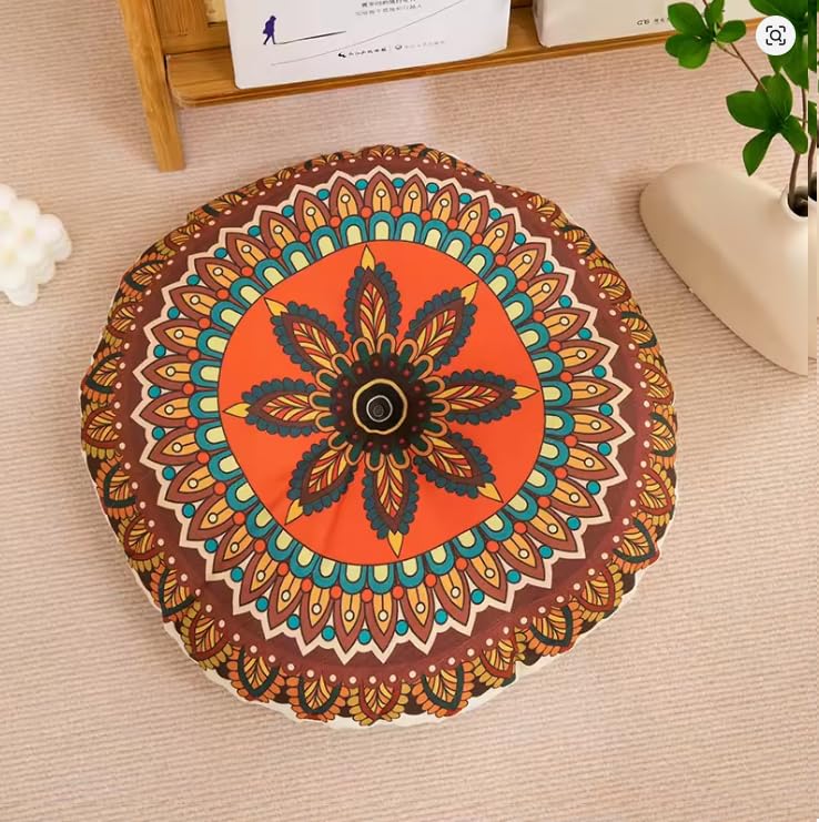 Mandala Pillow Cushion 16 x 16 Round Cushion for Yoga, Balcony, Patio, Meditation (Red Mandala) Floor Pad - style: Red Mandala